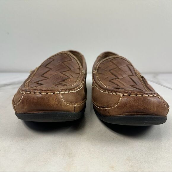 Johnston & Murphy J&M Men\'s Brown Woven Leather Slip On Loafers, Sz 8